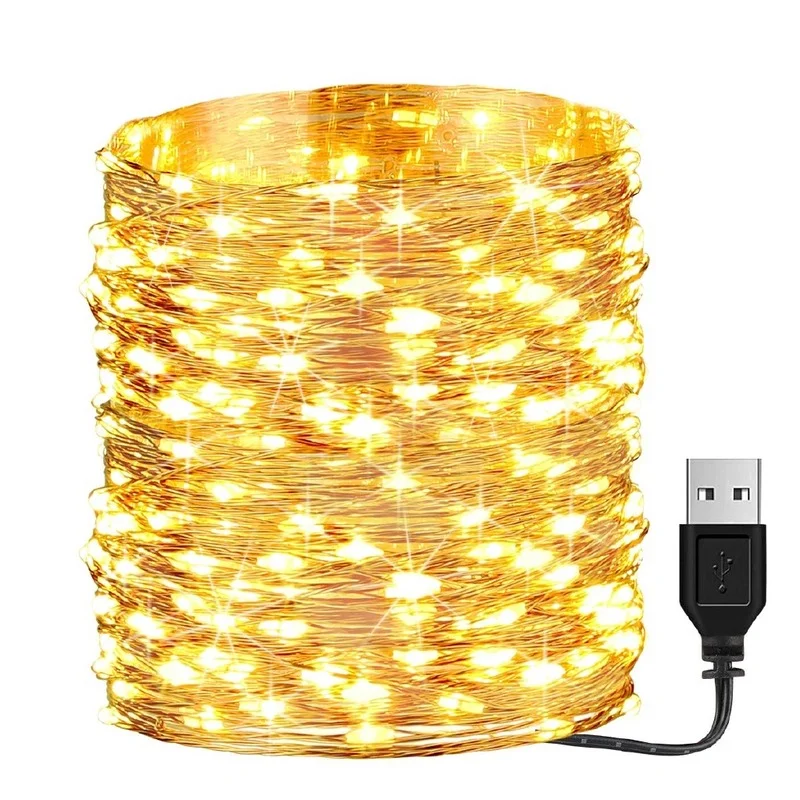 2m/3m/5m/10m Battery/USB LED Christmas Fairy String Lights New Year Garland Curtain Lamp Holiday Decor For Home Bedroom Window