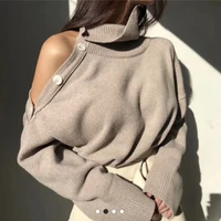 woman sweaters spring elegant women sweaters sexy strapless turtleneck loose knitted pullovers female casual solid tops outwear