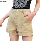 Шорты женские джинсовые с завышенной талией, винтажные широкие свободные штаны из денима, повседневные с манжетами, белыйхаки, лето 2020