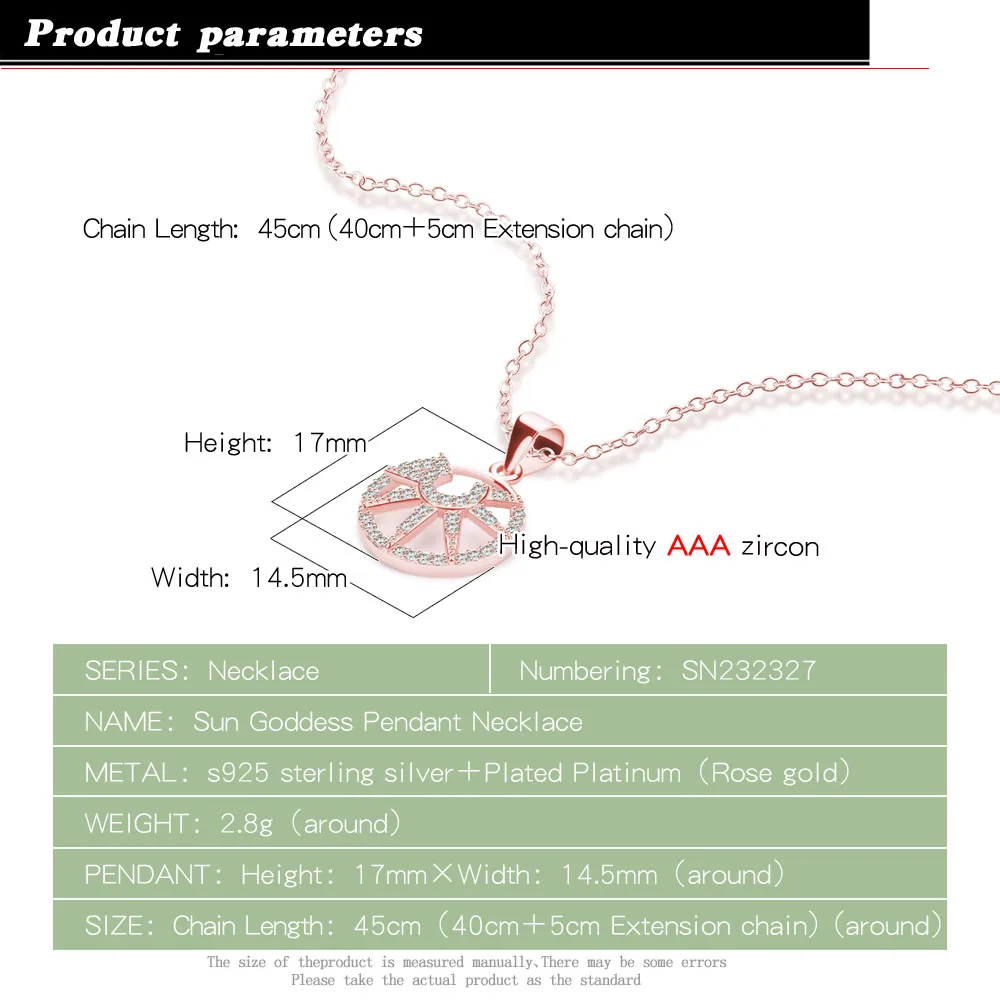 Женское Ожерелье модное ювелирное изделие розовое золото подвеска от солнца