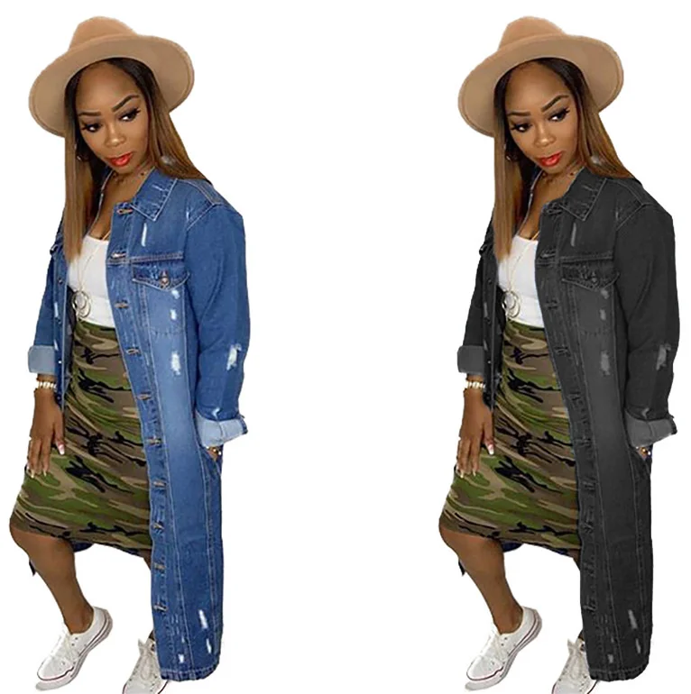 

Autumn and winter women's temperament loose breasted versatile Denim Long Coat