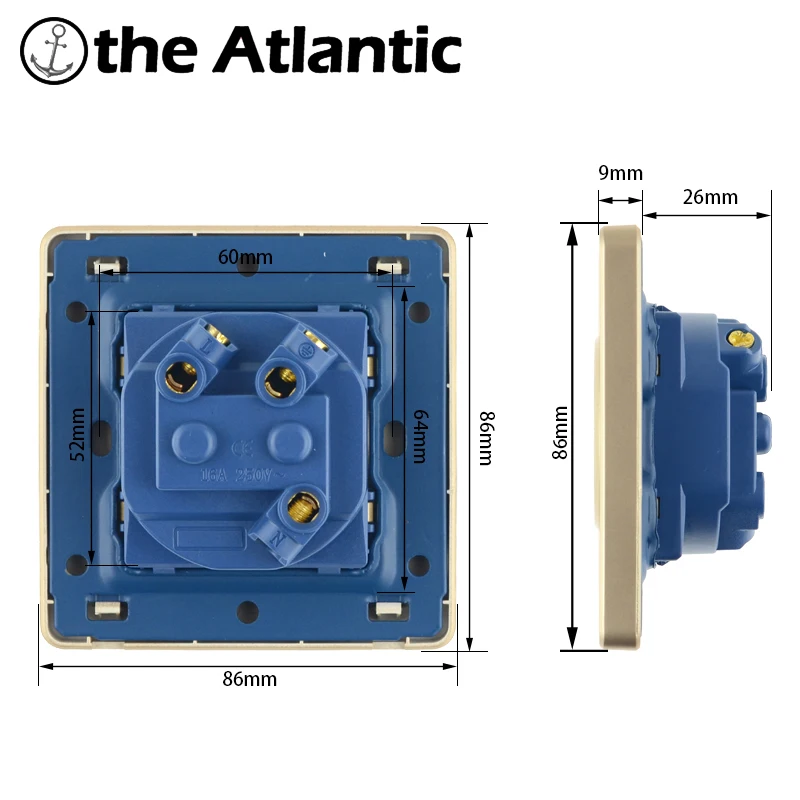 Стандартная розетка стандарта DE/EU/RU настенная Заземление 16 А 250 В Золотая