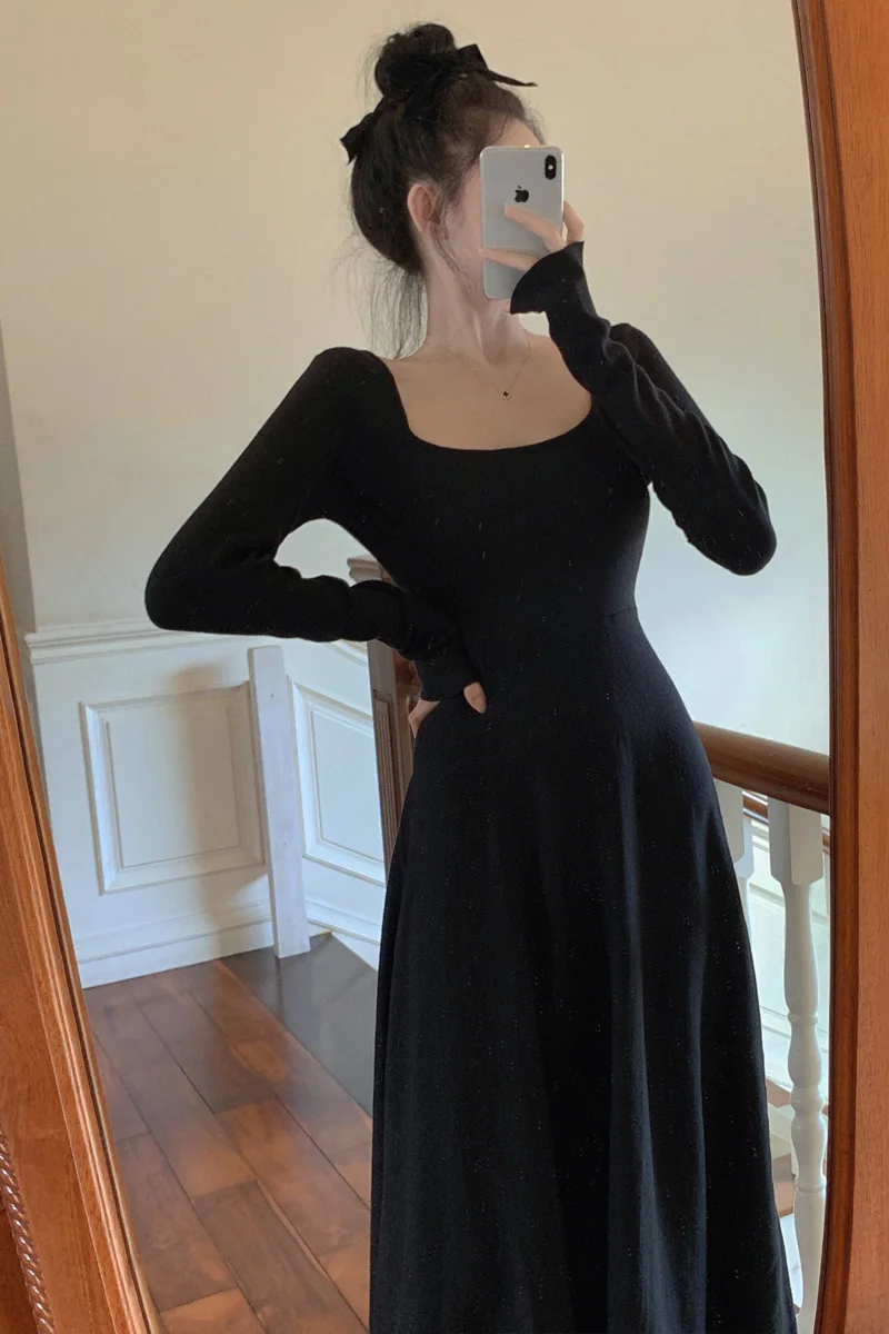 

Knitted Dress In Autumn And Winter, Medium Length, Slim Fit, Long Skirt With Gentle Wind And Long Sleeve