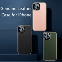 luxury genuine cowhide leather case for apple iphone 13 pro max 12 11 glossy bumper frame armor shockproof phone back cover