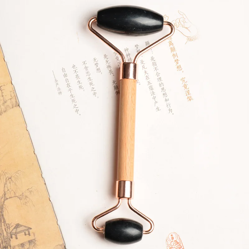 

Natural Jade Roller Beauty Face Roller Face Lift Massage Skin Firming Soothing Facial Massager Wooden Handle Stone Skin Care