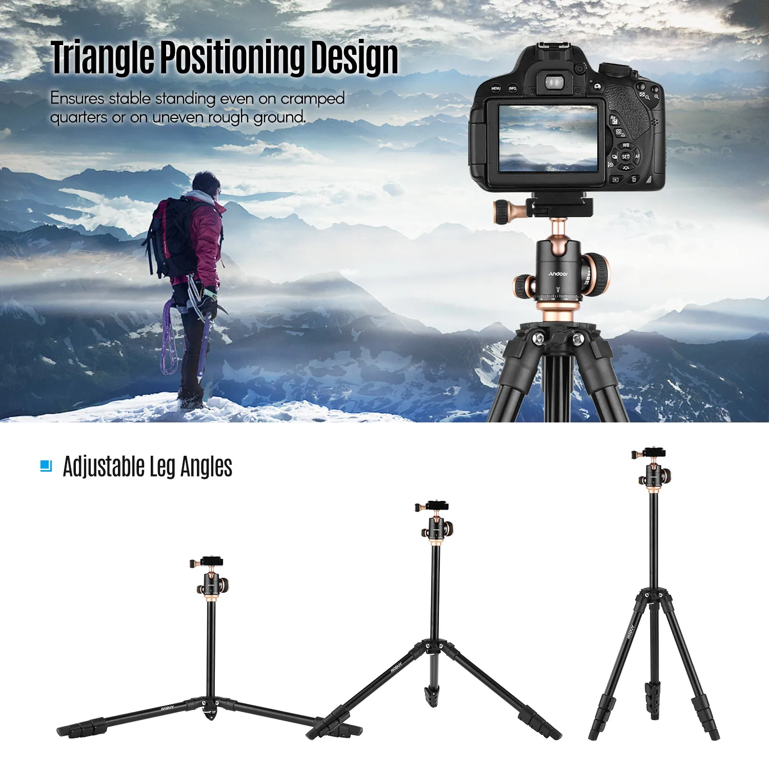 

Andoer Camera Tripod Travel Panoramic Ballhead Adjustable Height Travel Tripod for DSLR Digital Camera for Canon Nikon Sony