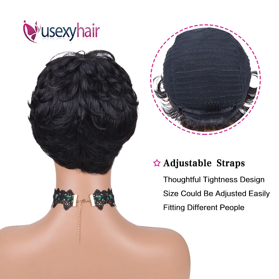 

USEXY Short Human Hair Wigs For Black Women Nature Wave Curly Remy Hair 150% Density Peruvian Human Hair Wig