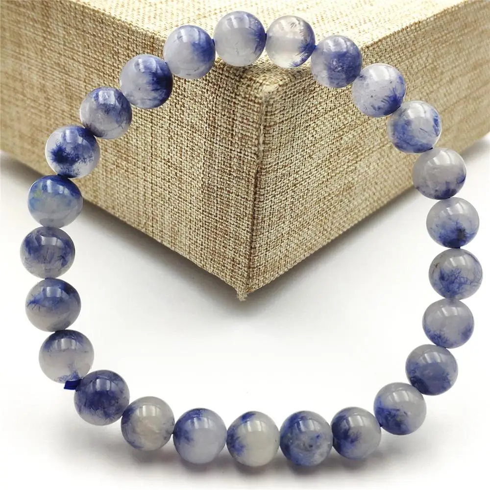 Браслет из натурального синего кварца с рутилированными кристаллами и круглыми