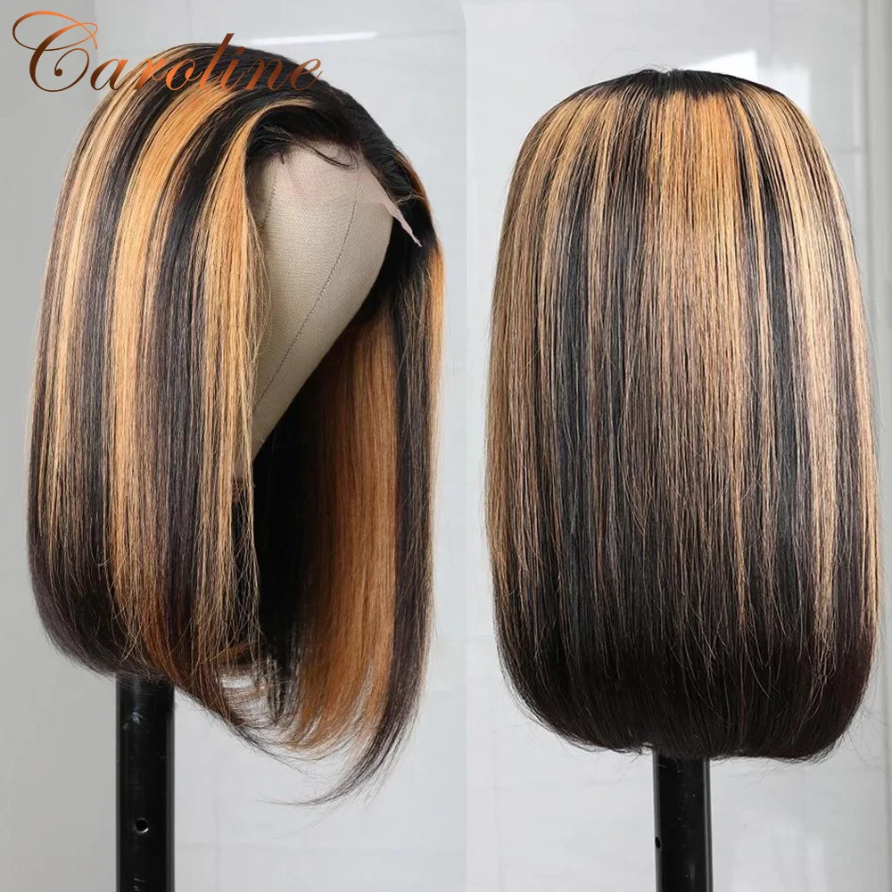 Harga Wig Rambut Manusia Renda Depan Bob Lurus Sorot P4/27 Bob Lurus 4X4 Wig Penutupan Renda Pra-dipetik Dengan Kepadatan 180% Wig Bagian T