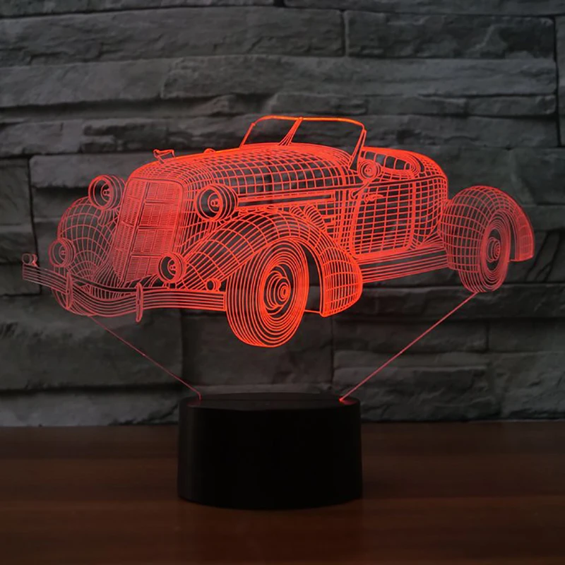 Винтажный автомобиль 3D светодиодный RGB Ночной светильник 7 цветов Настольный
