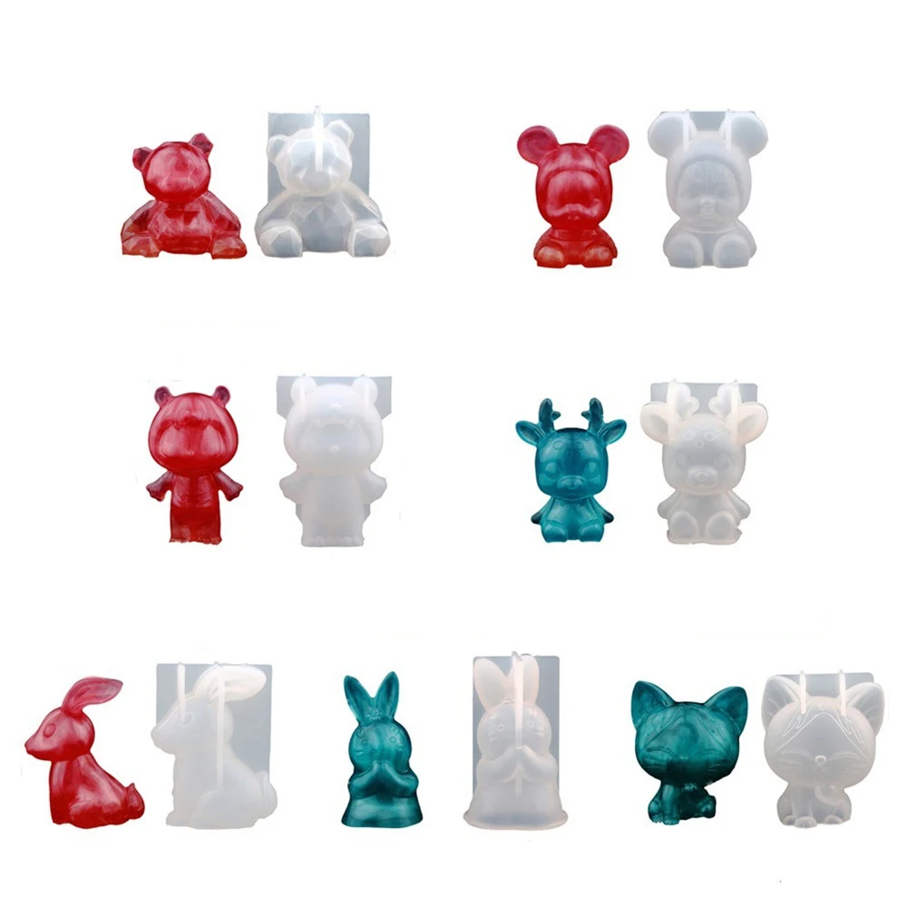 

3D Silicone Mold DIY Geometry Stereo Bear Deer Cat Animal Mold Ornament Mold Cake Decoration Tools Sugarcraft Mold