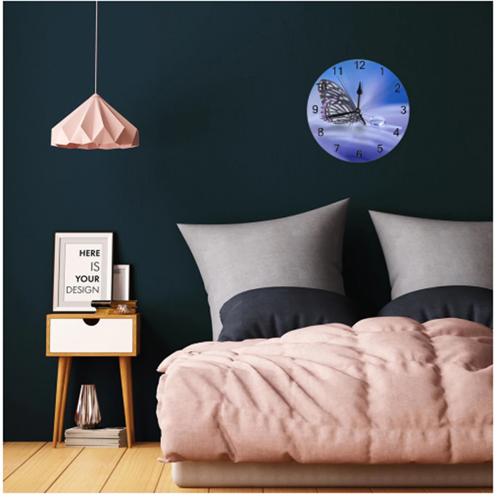 

Butterflies Pattern 25CM Round Wall Clocks Numeral Digital Dial Mute Silent Non-Ticking Battery Operated Clocks Home Decoration