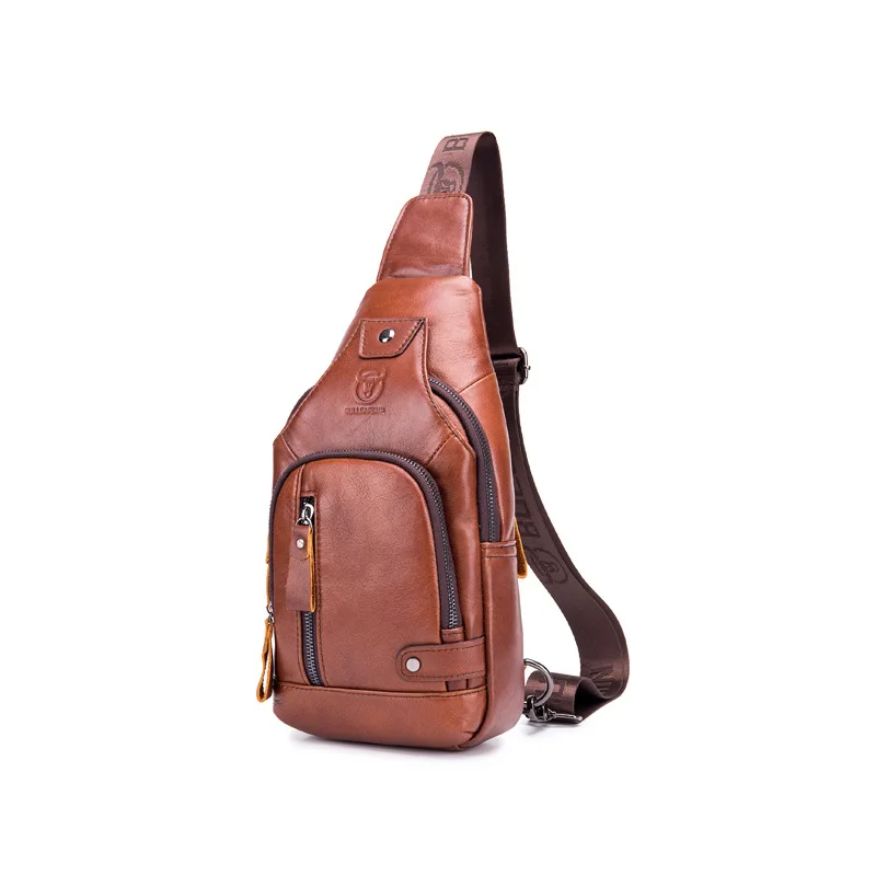 Bull Captain Leather Full-Grain Men's Chest Soft Leather Pannier Bag Stylish Leather Outdoor Casual Large Capacity Messenger Bag