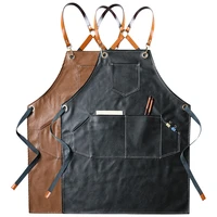 pu leather waterproof women men apron for kitchen accessories cafe shop house cleaning bib cooking baking pocket coffee pinafore