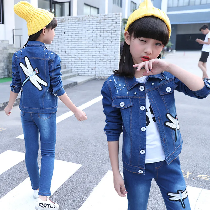 Эксклюзивная детская одежда для девочек на осень и весну Джинсовая Верхняя с