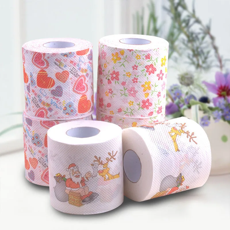 

Christmas Decoration Personality 2 Rolls Soft Toilet Paper Color Printed Roll Paper Household Toilet Paper With Core Tissue
