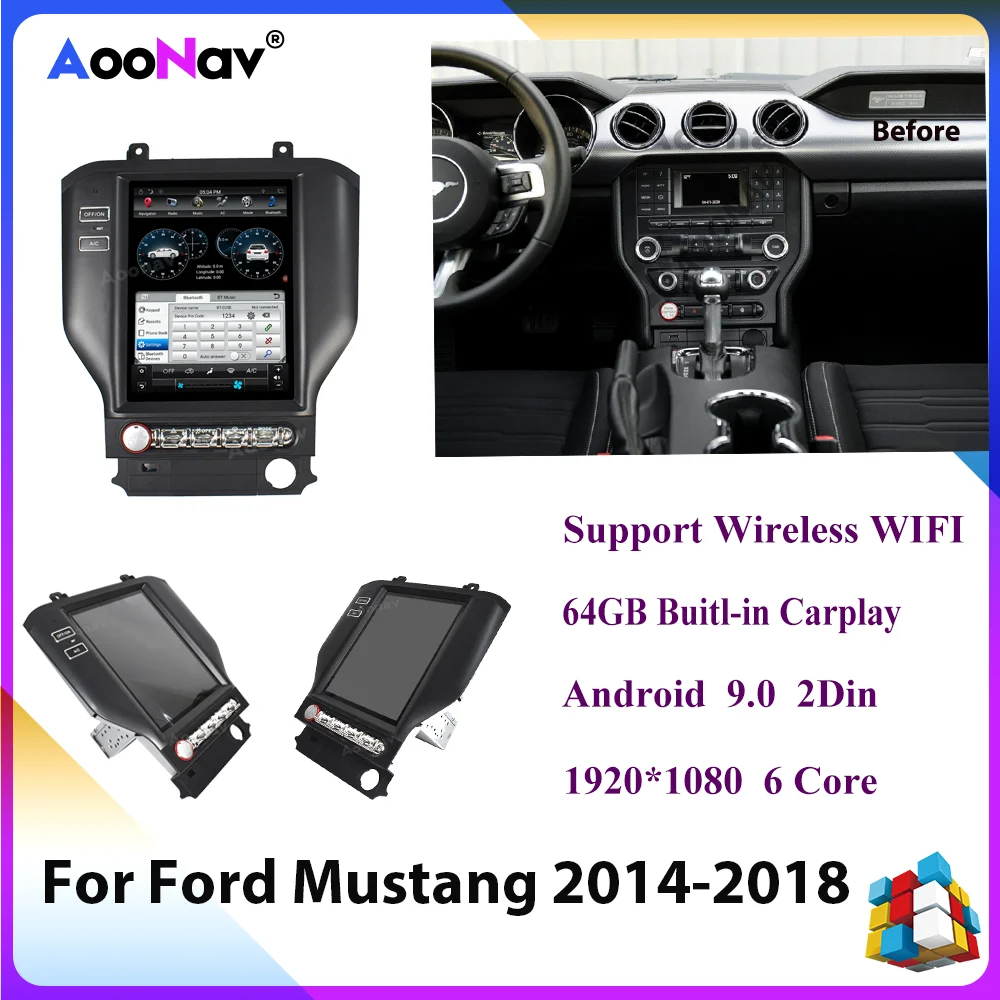 

Автомобильный радиоприемник для Ford Mustang 2015 2016 2017 2018 2019 мультимедийная система Tesla Android 9,0 GPS-навигация стерео плеер головное устройство