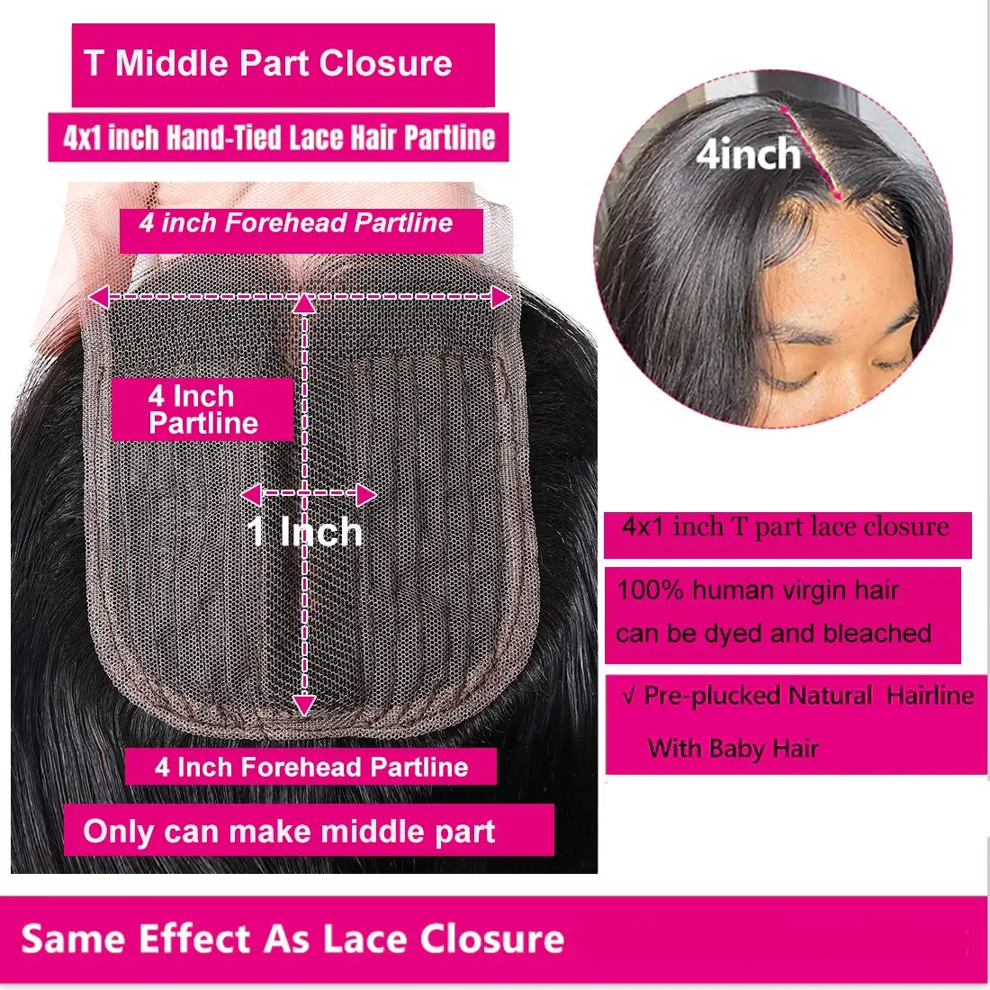 Волнистые T образные человеческие волосы кружевная застежка средняя часть