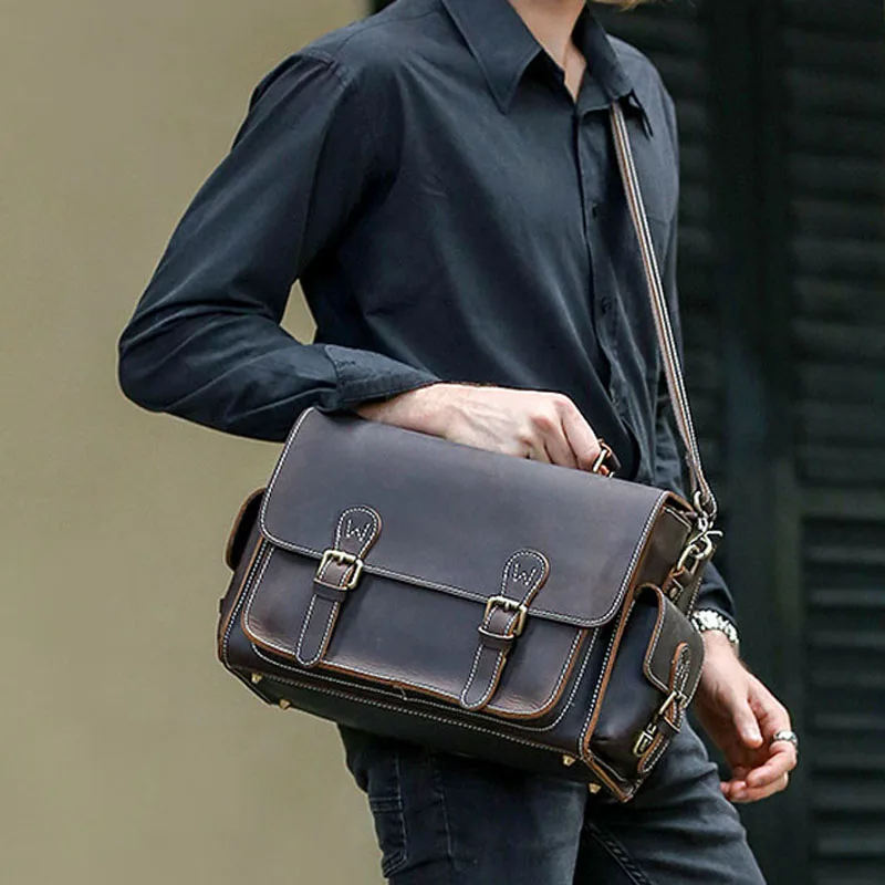 Мужская сумка-Кроссбоди из натуральной воловьей кожи 12 5 дюйма винтажная сумка