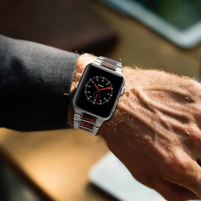 Дерево + нержавеющая сталь pulseira для apple watch band 4 (iwatch 5) 44 мм 40 3 2 1 42 38 correa ремешки