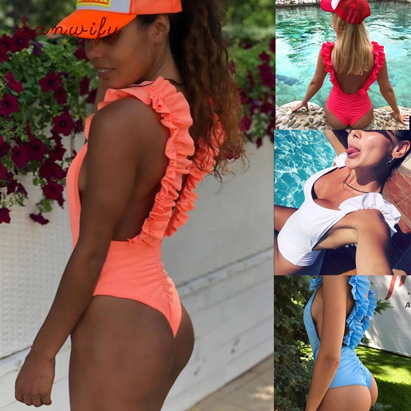 

Swimwear Women Piece With Solid Swimsuit Women 2019 Backless Swimming Suit For Women Triangle Swim Suit Beachwear