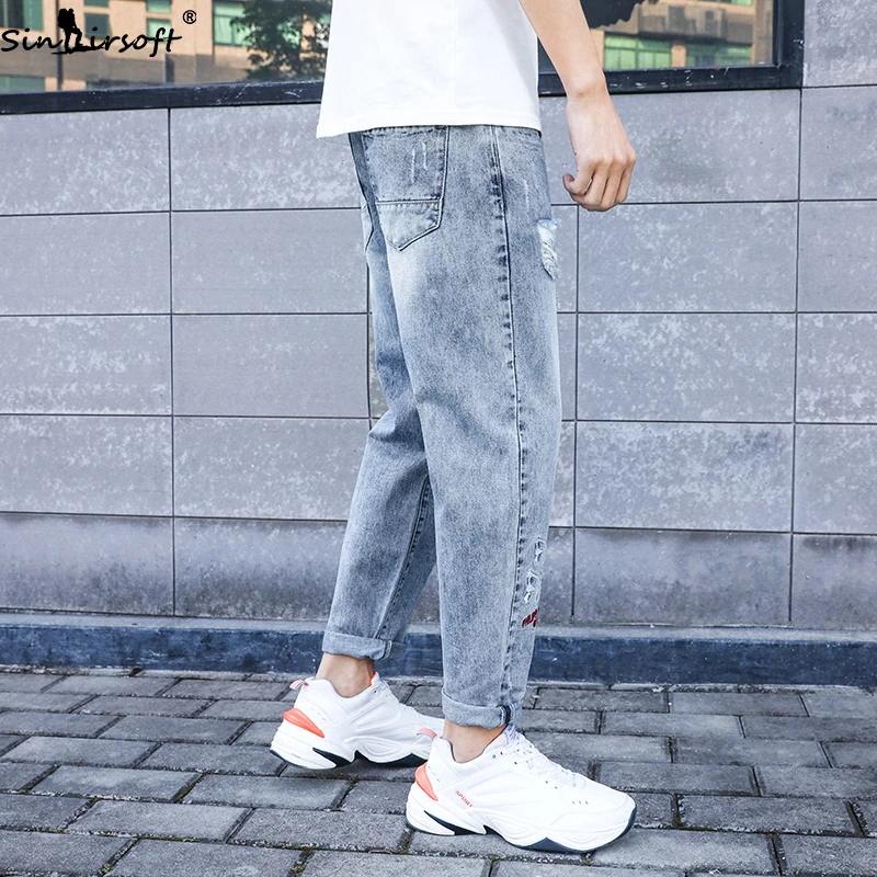 Men's Loose Hole Straight Jeans Men Youth Spring And Summer New Korean Trend Trendy Wild Denim Pants|Мужские джинсы| |