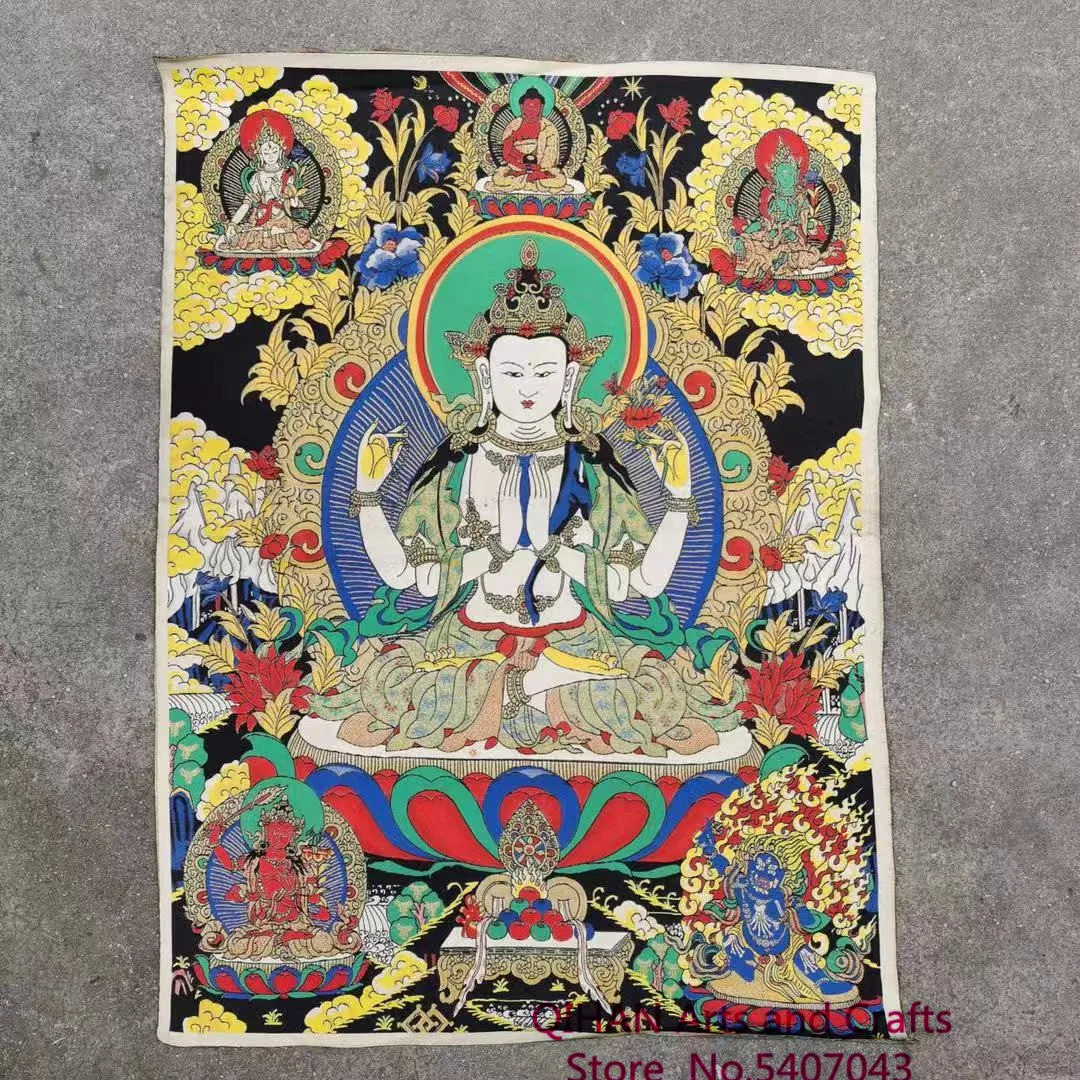 

Four arm Buddhist Thangka embroidery wall chart Tibetan Buddhist Thangka home decoration