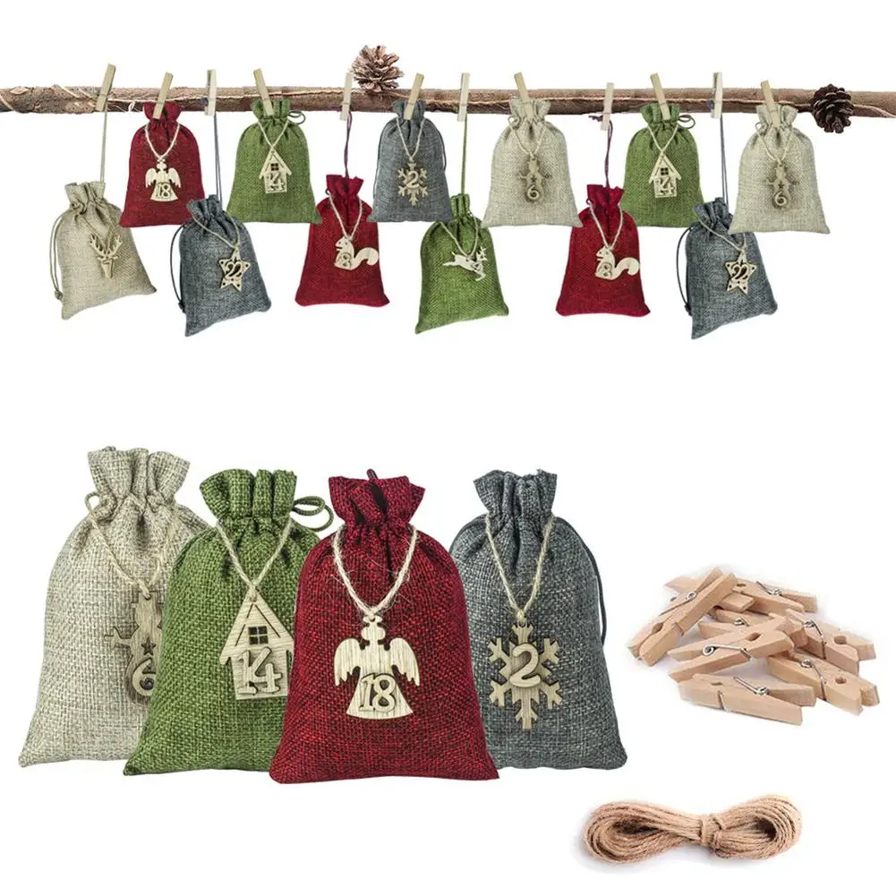 

24 Days Calendar Bags Christmas Advent Calendar Bags Burlap Hanging Countdown Drawstring Bags Hanging Ornaments