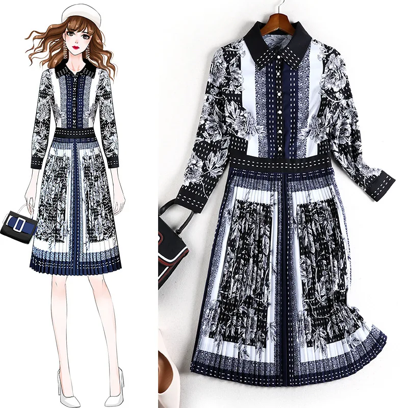 

Plus Size Women's Dress 2021 Spring and Summer New Printed Chiffon Long-sleeved Dress Dresses for Women XL-5XL
