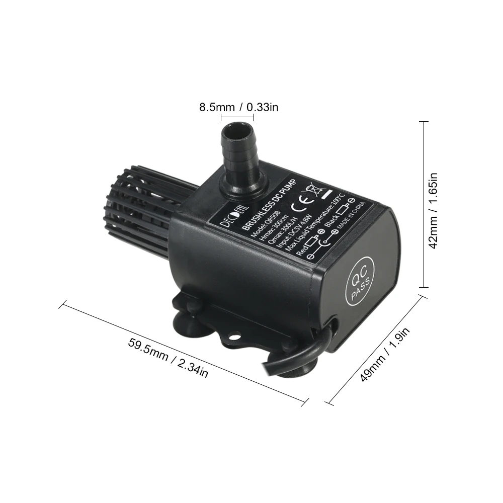 

Mini Water Pump 5V 4.8W Ultra-quiet Brushless Waterproof Submersible Fountain Aquarium Circulating 300L/H Lift Water Pump 5W