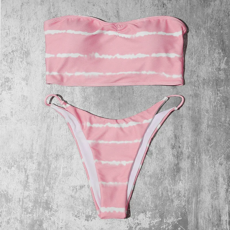 

Qeils Sexy Bikinis Print Bikini 2021 New Arrival Strapless Padded Bra Low Waist Swimsuit Female Swimwear Women Bathing Suit