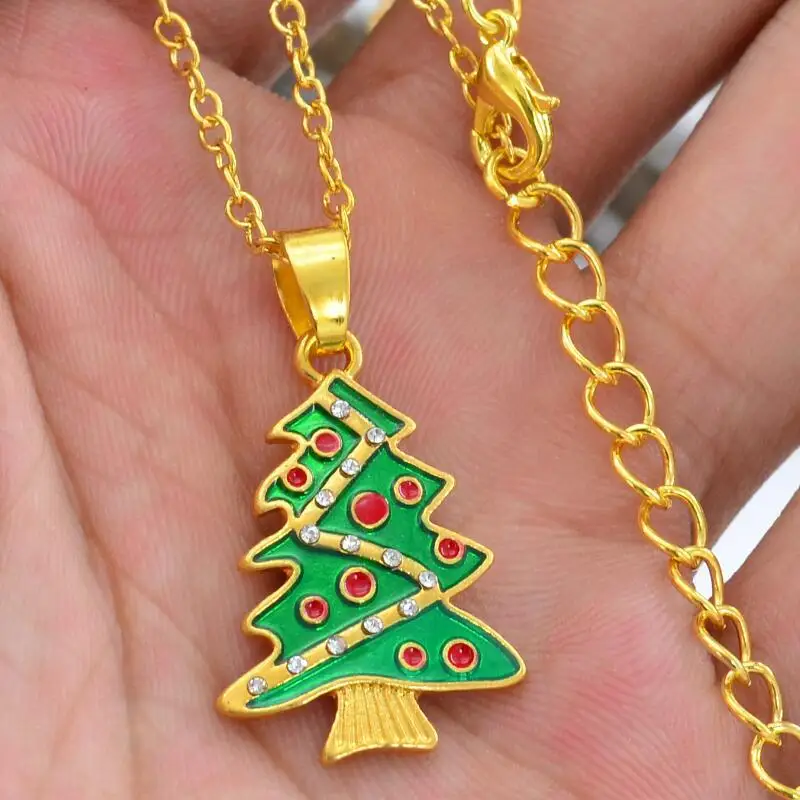 

Fashion new Christmas gift ornaments simple diamond inlaid zircon Christmas tree neutral necklace pendant wholesale and retail