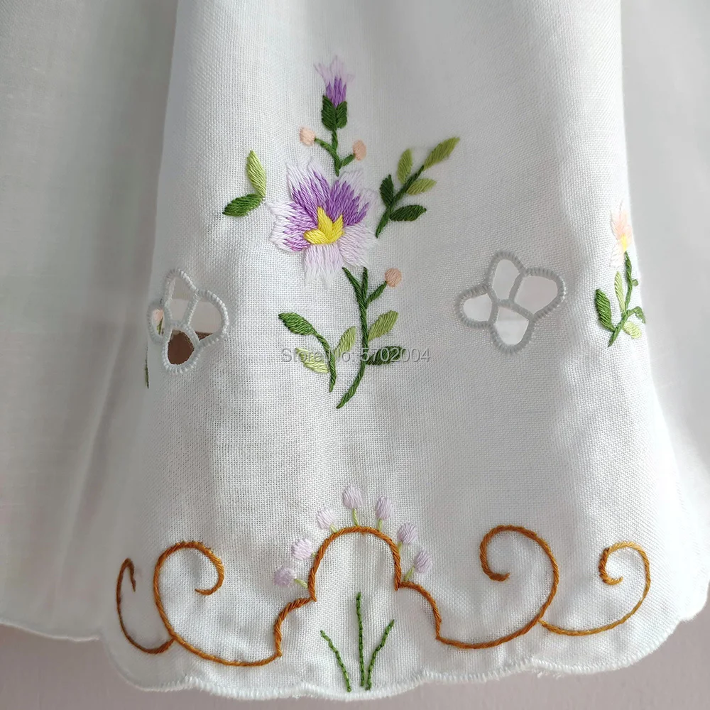Color Hand Embroidery Linen Cleaning Purple flowers Cloths Kitchen Bathroom Towels | Handkerchief
