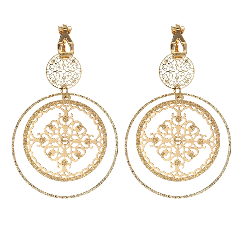 Продолбленные Dsic текстурированные круглые клипсы серьги без пирсинга золотого