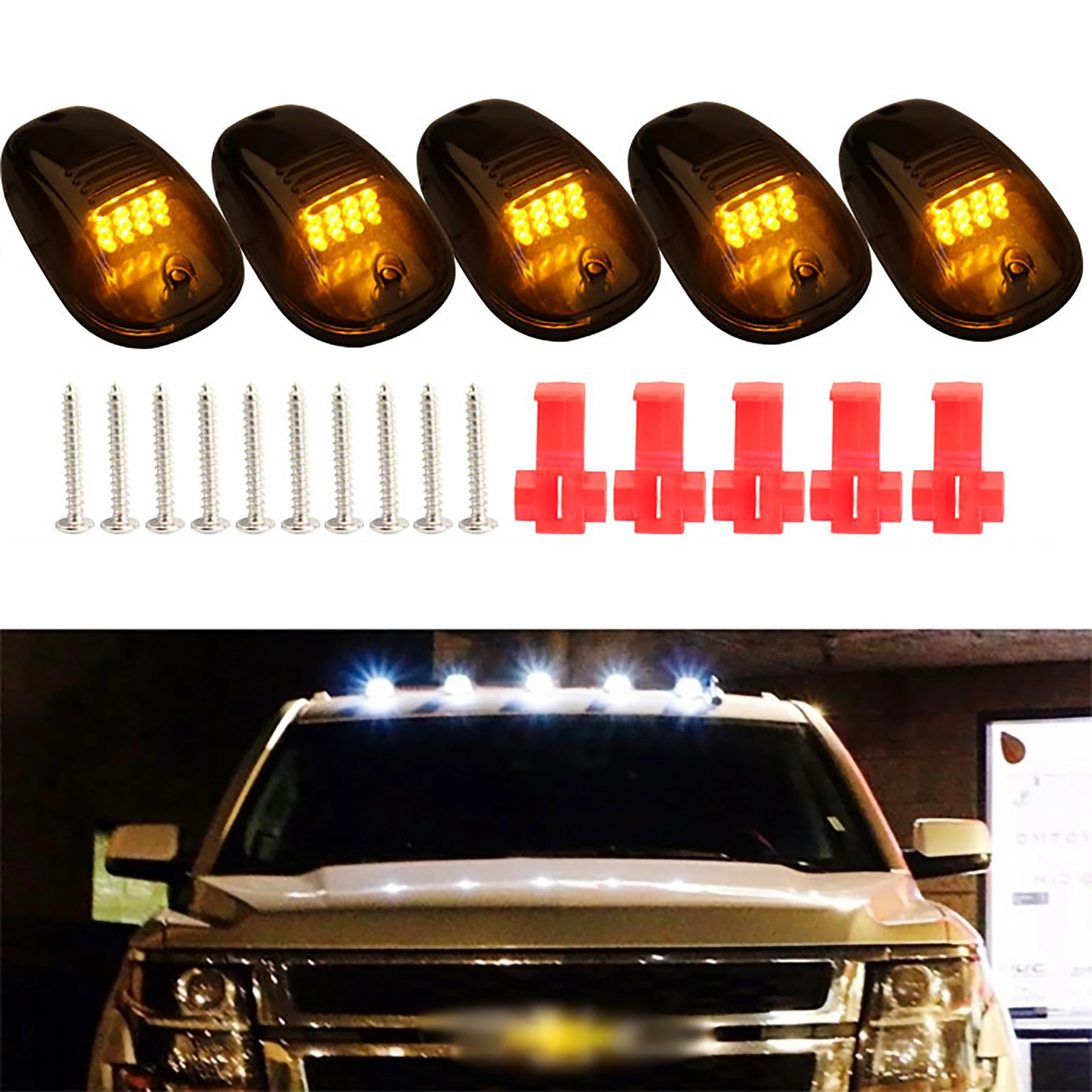 5PCS Car Lights Cab Marker Roof 12LED Light For Dodge RAM F150 Pickup Trailer Truck Lamp Headlight Accessories Yellow |