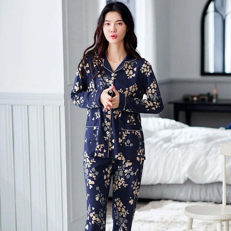 

Autumn Pajamas For Women Sleepwear Floral Pyjamas Womens Long Sleeve Elegant Homewear Casual Soft Plus Size Female Homewear