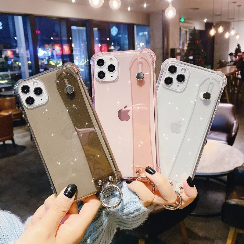 tfshining shockproof wrist strap phone case for iphone 11 x xr xs max 7 8 6 6s plus pro max se 2020 finger ring stand cover case free global shipping