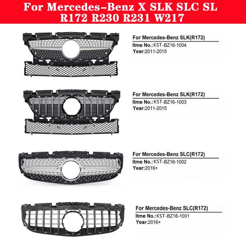 

For Mercedes-Benz X SLK SLC SL R172 R230 R231 W217 Car styling Middle grille ABS plastic Diamond GT front Bumper Hood grille