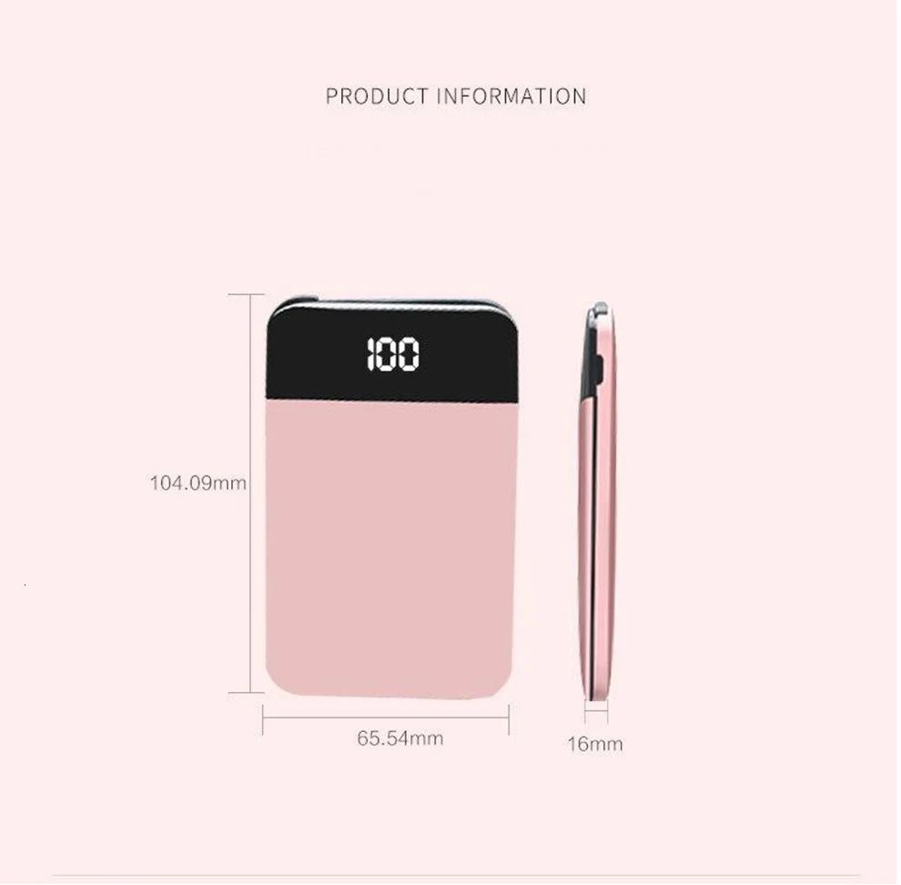 Vogek 6000 мАч Внешний аккумулятор для iPhone samsung, внешний аккумулятор, ультратонкий Встроенный кабель 3 в 1, мини внешний аккумулятор, светодиодный дисплей