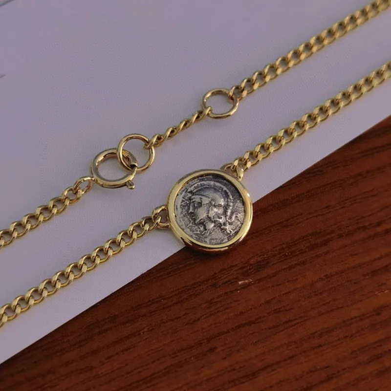 

18K import Solid Yellow Gold Jewelry(AU750) Women Small Ancient Coin Mini Athena Silver So Cute Necklace Pendant Fashion Lady