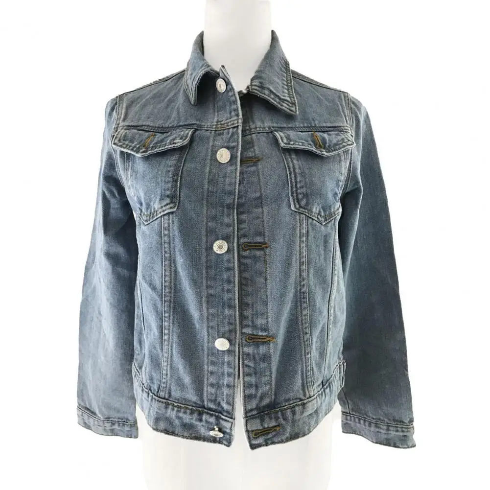 

50% Dropshipping!!Witner Jacket Turn-down Collar All Match Short Long Sleeve Solid Color Denim Jacket for Winter