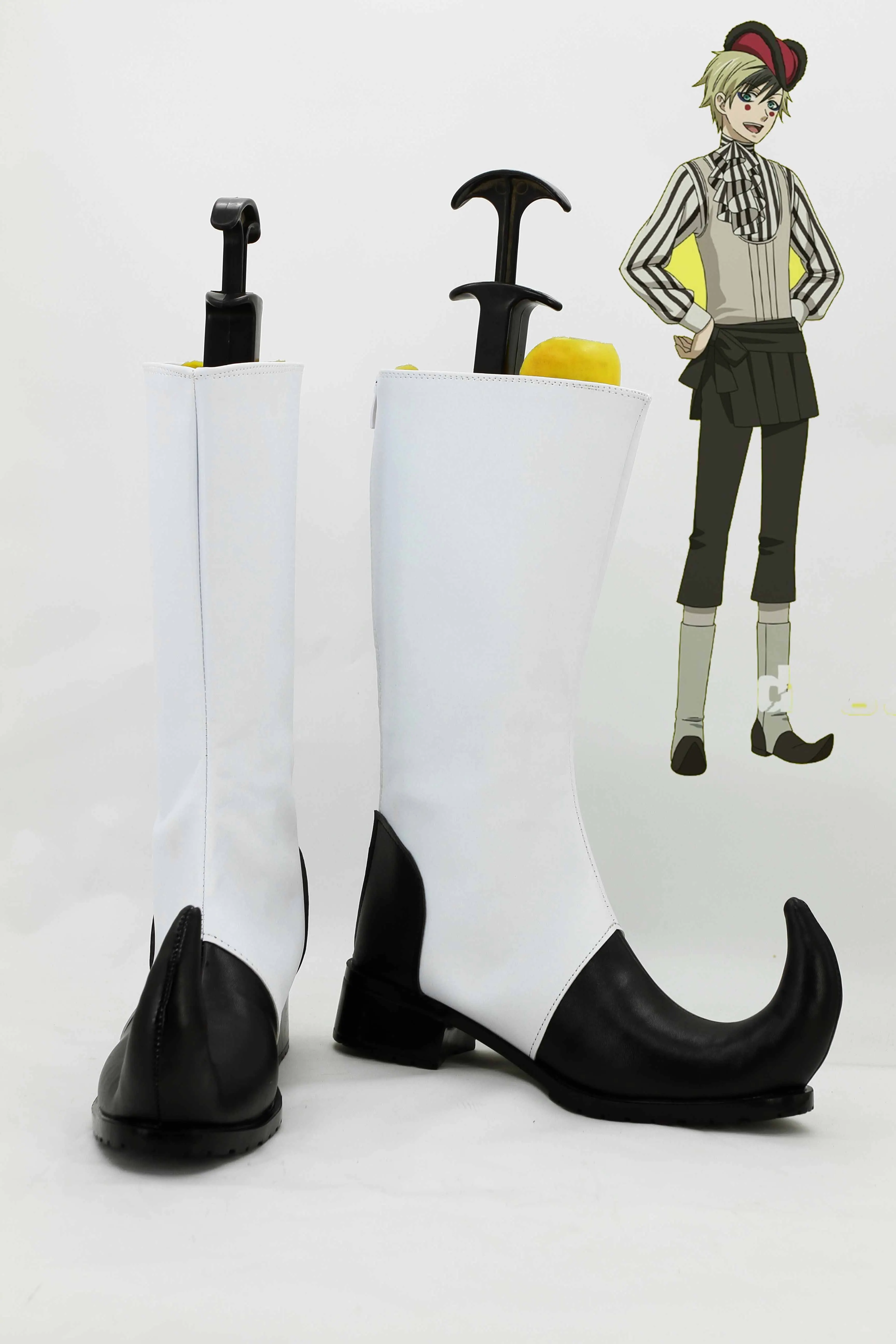 Туфли для косплея черного Батлера высокие ботинки с принтом кинжала белые