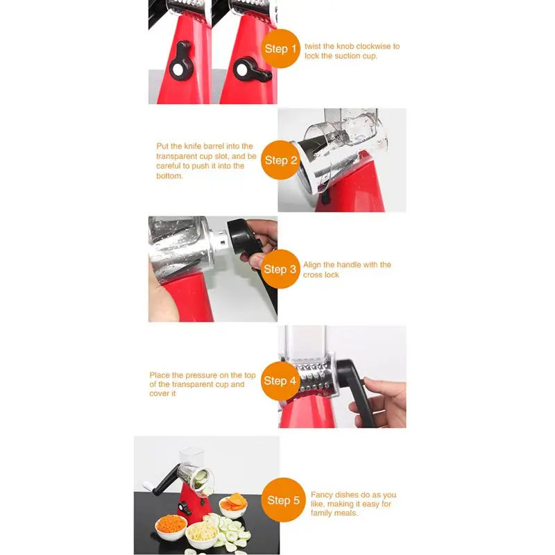 Multi-function Food Slicer Manual Hand Speedy Safe Vegetables Chopper Cutter，with 3 Cylindrical Stainless Steel Blades for Grin | Дом и сад