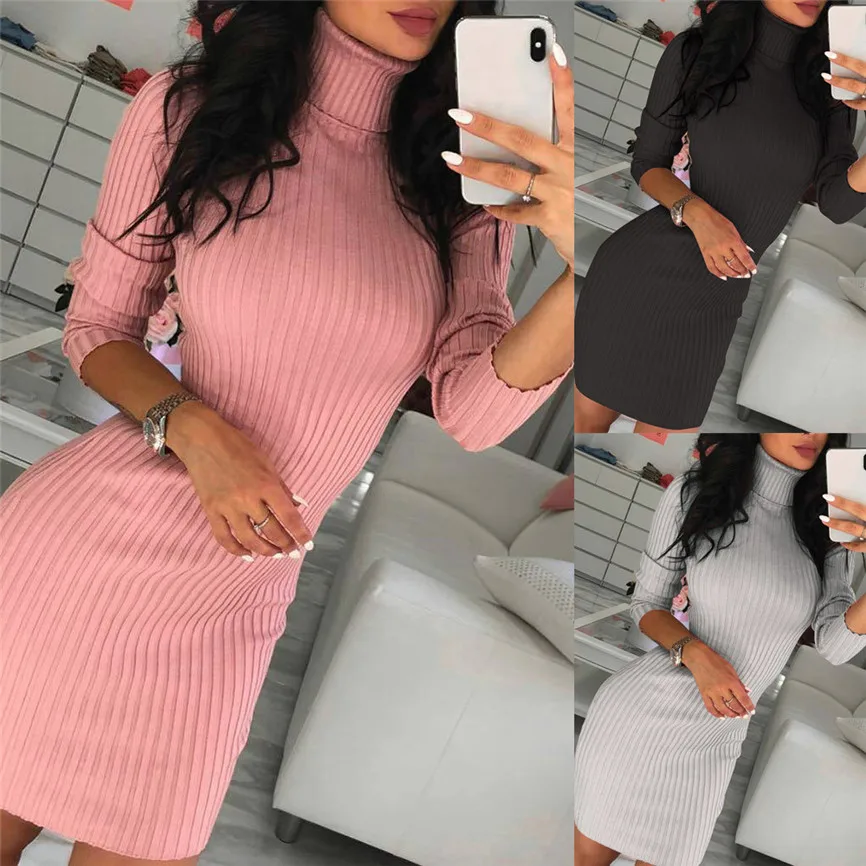 Thin Sweater Womens Casual Long Sleeve Jumper Turtleneck Sweaters Dress Streetwear Blusa de Frio Feminina #45 | Женская одежда