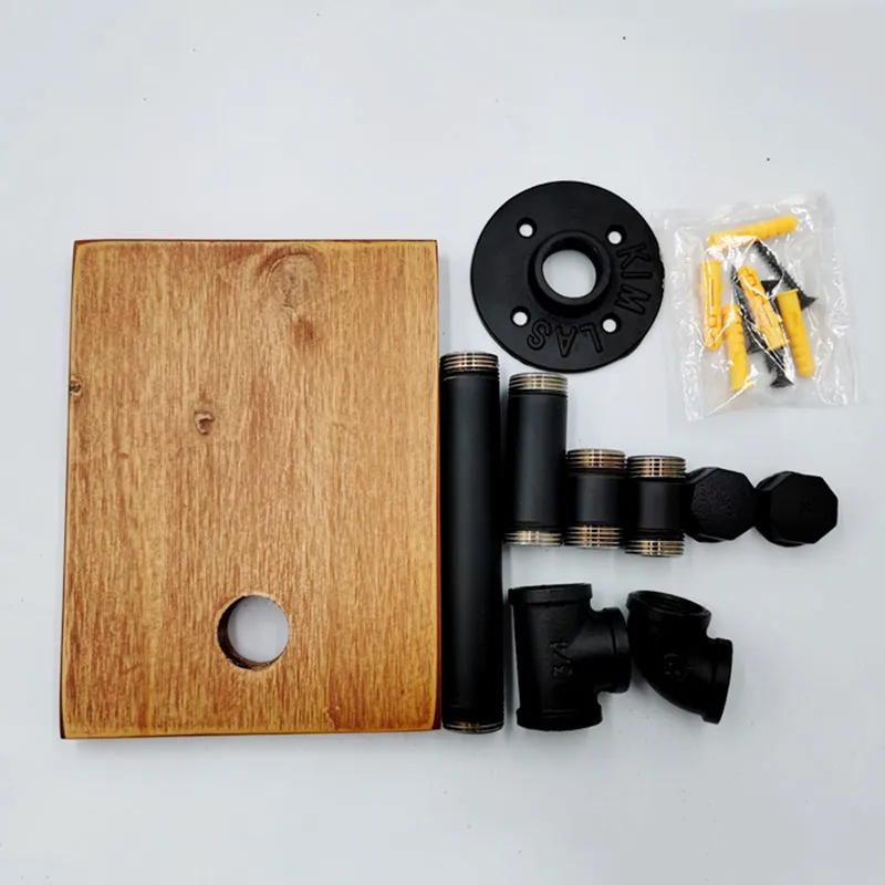 vintage handicraft urban industrial wall mount wood storage shelf iron pipe toilet paper holder roller restaurant restroom free global shipping