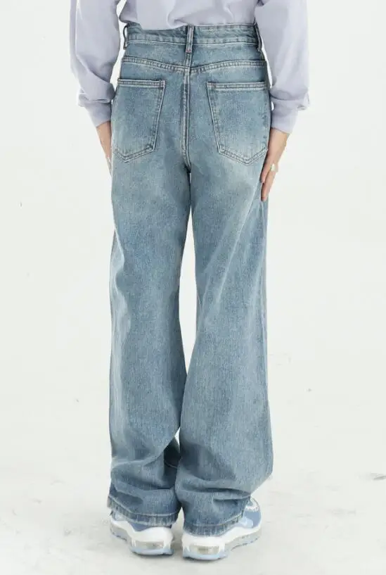 Jeans Men Street Ripped Jeans Men's Mopping Pants Loose Wash Straight-Leg  Denim Pants