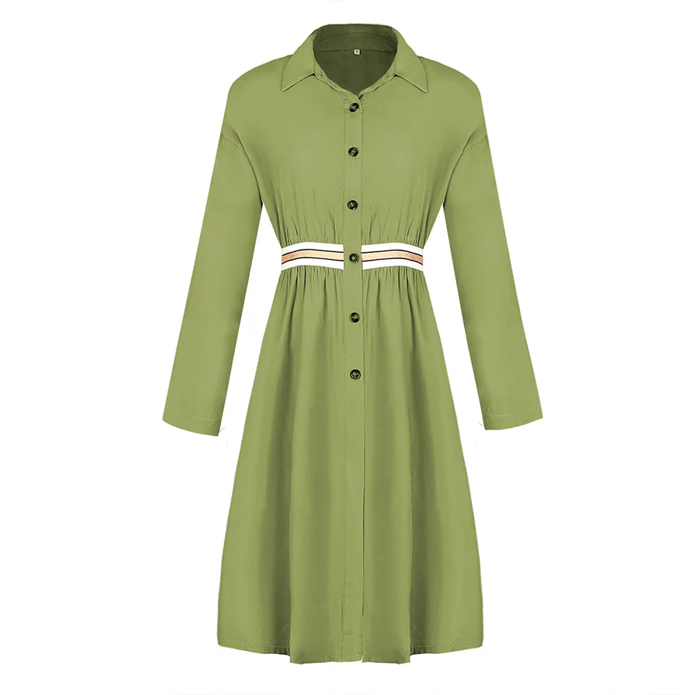 

Long Sleeve Shirt Dress Women Spring Summer Fashion 2021 Midi Dresses Single Breasted Turn Down Collar Patchwork Faldas Casual