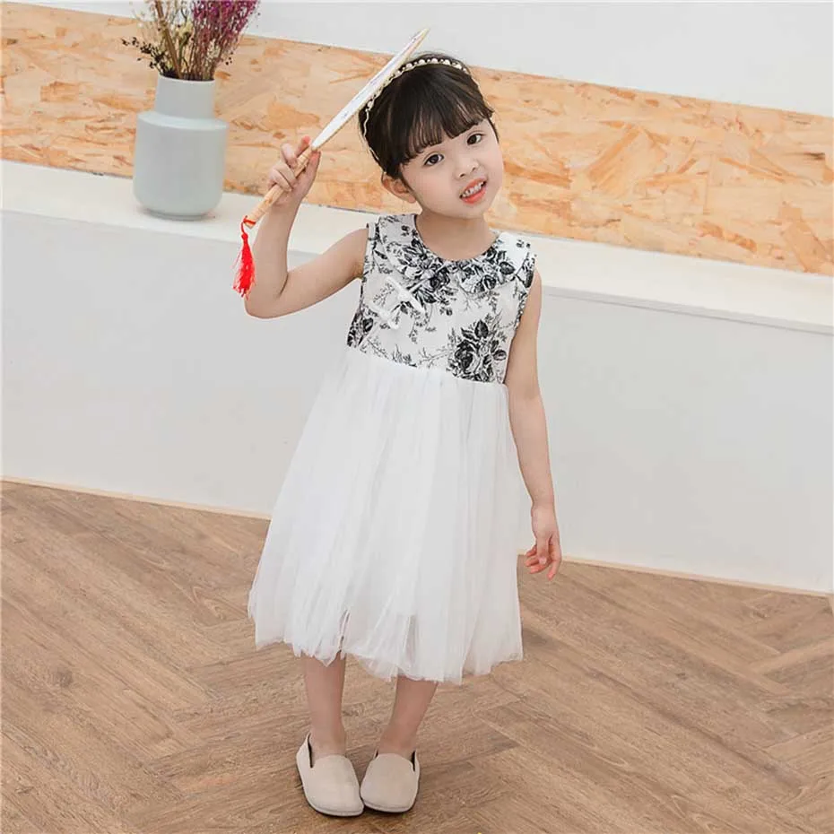 2020 летнее платье для девочек модное с принтом маленьких вечерние сетчатые платья