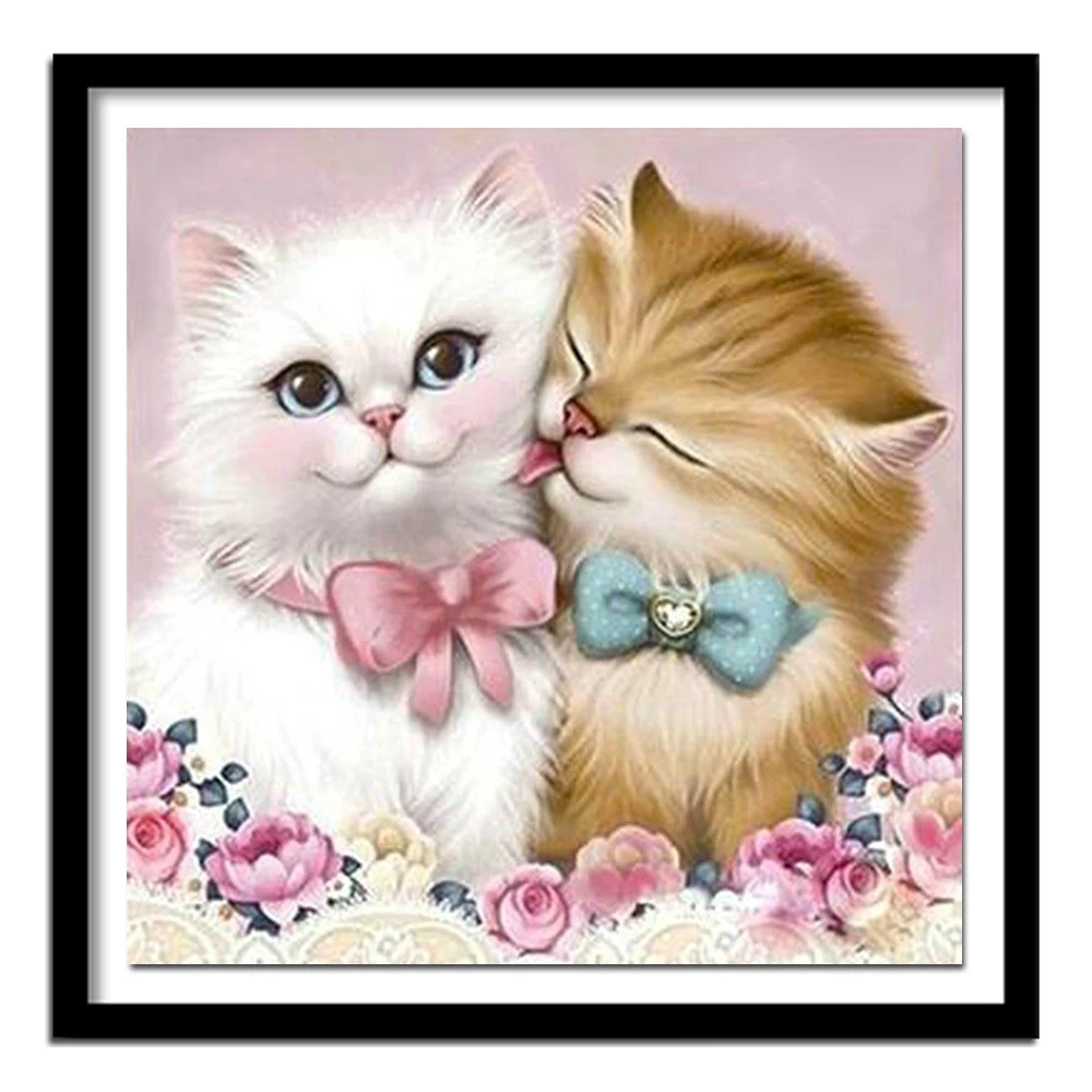 Алмазная картина кошка DIY 3D вышивка пара котенок рисунки розы влюбленные