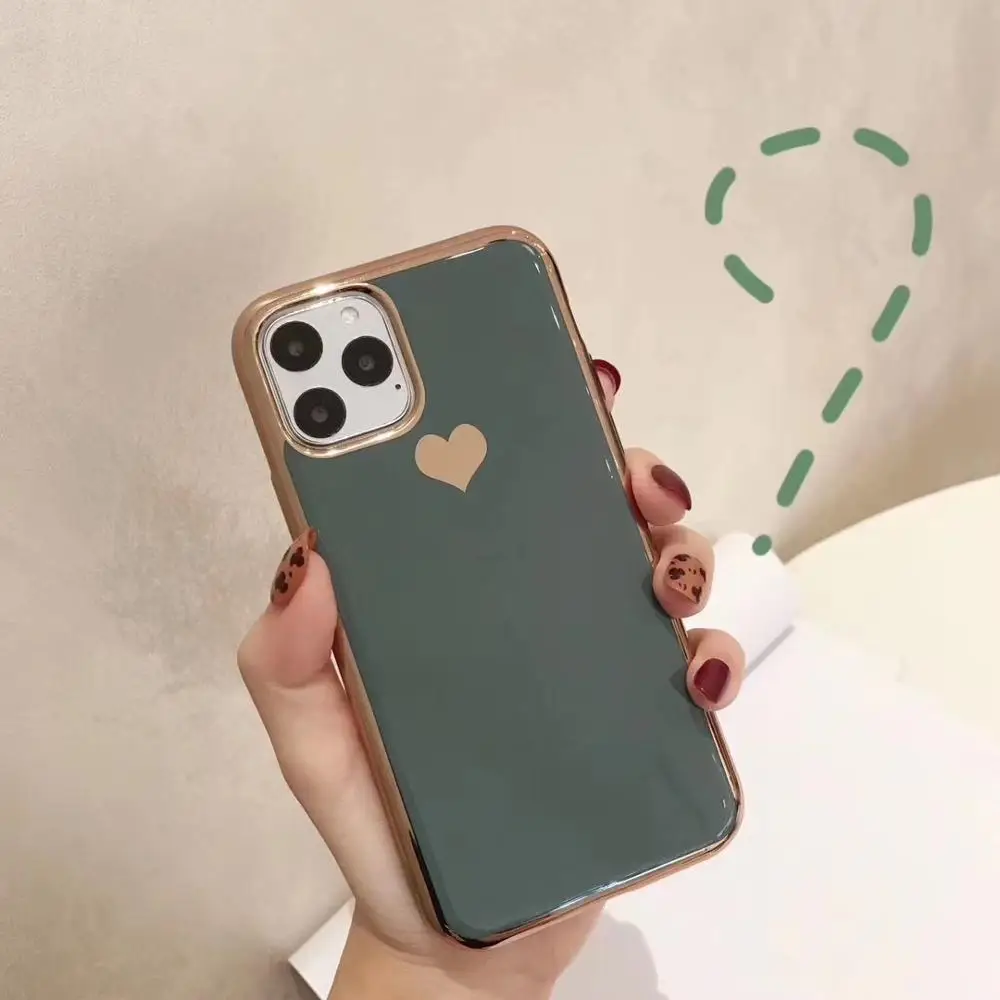 Светло-зеленый Роскошный чехол для iPhone 11 Pro Max покрытие сердце для iPhone X XS XR XS Max 7 8 Plus чехол мягкий однотонный чехол - Цвет: Светло-зеленый